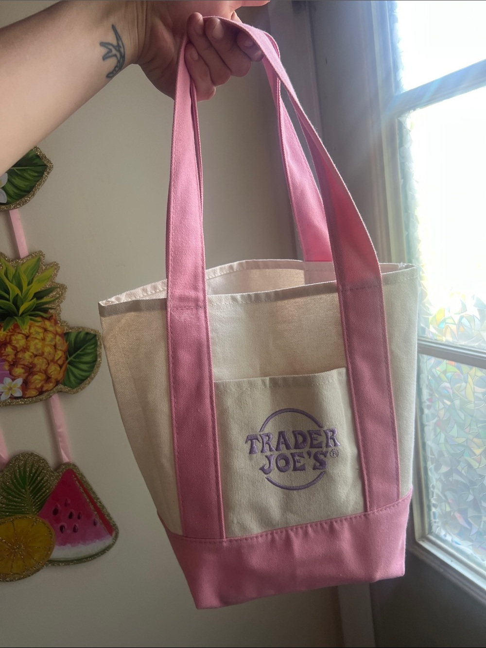 Trader Joe’s Pink-Trim Canvas Tote Bag